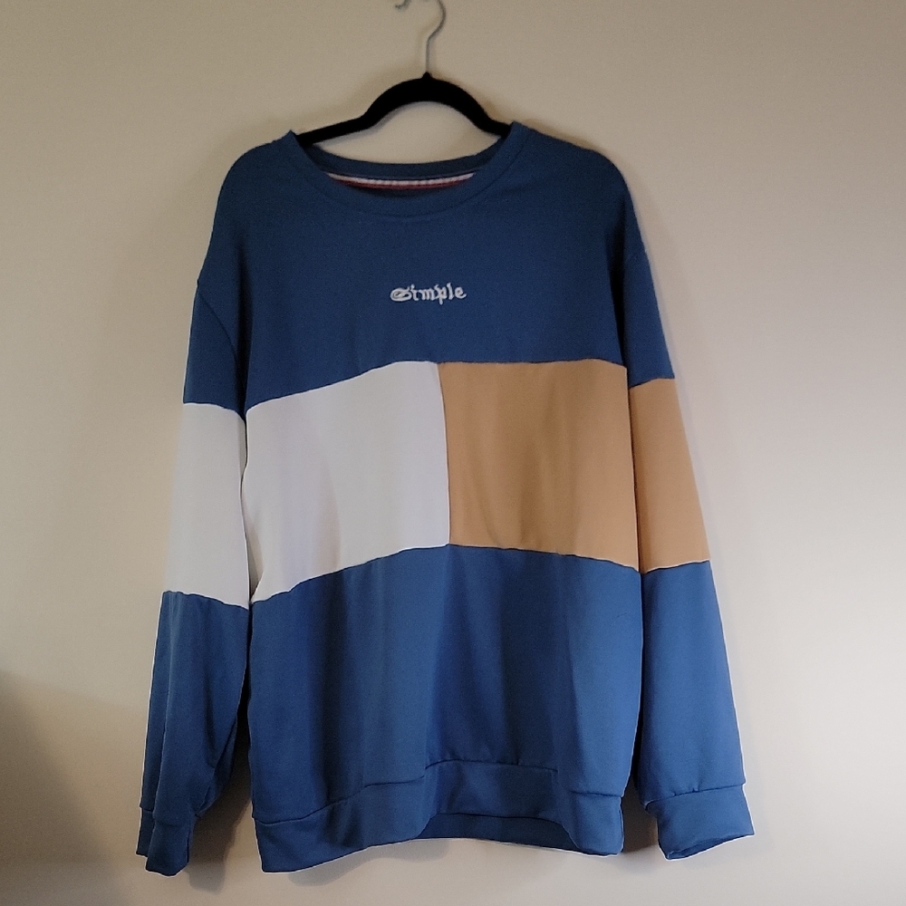 Simple Men's Sweater in Blue, White, and Tan